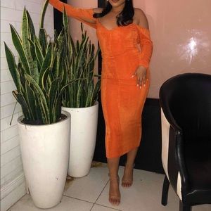 Orange midi chain strap dress